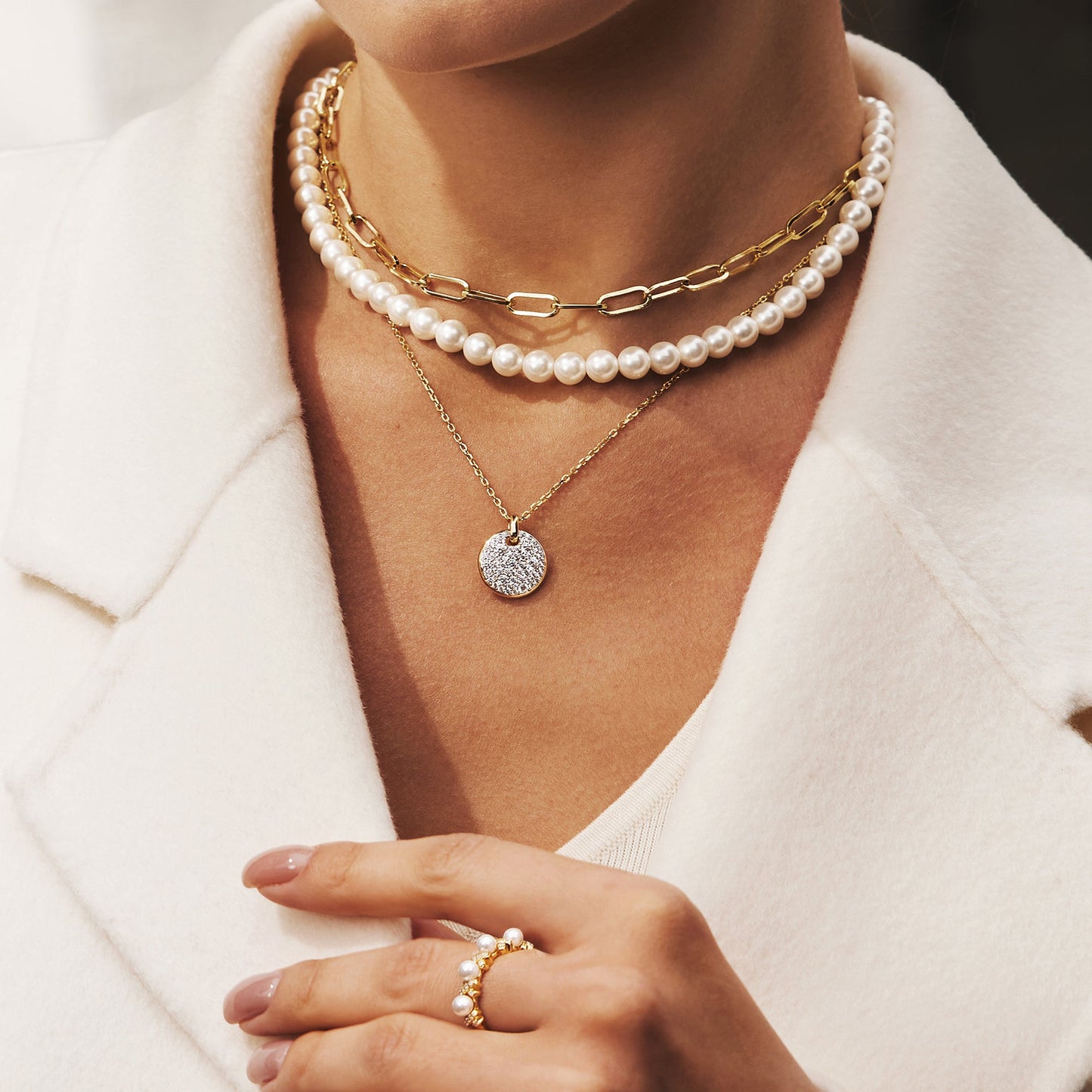 Two-Tone Large Pavé Disc Necklace