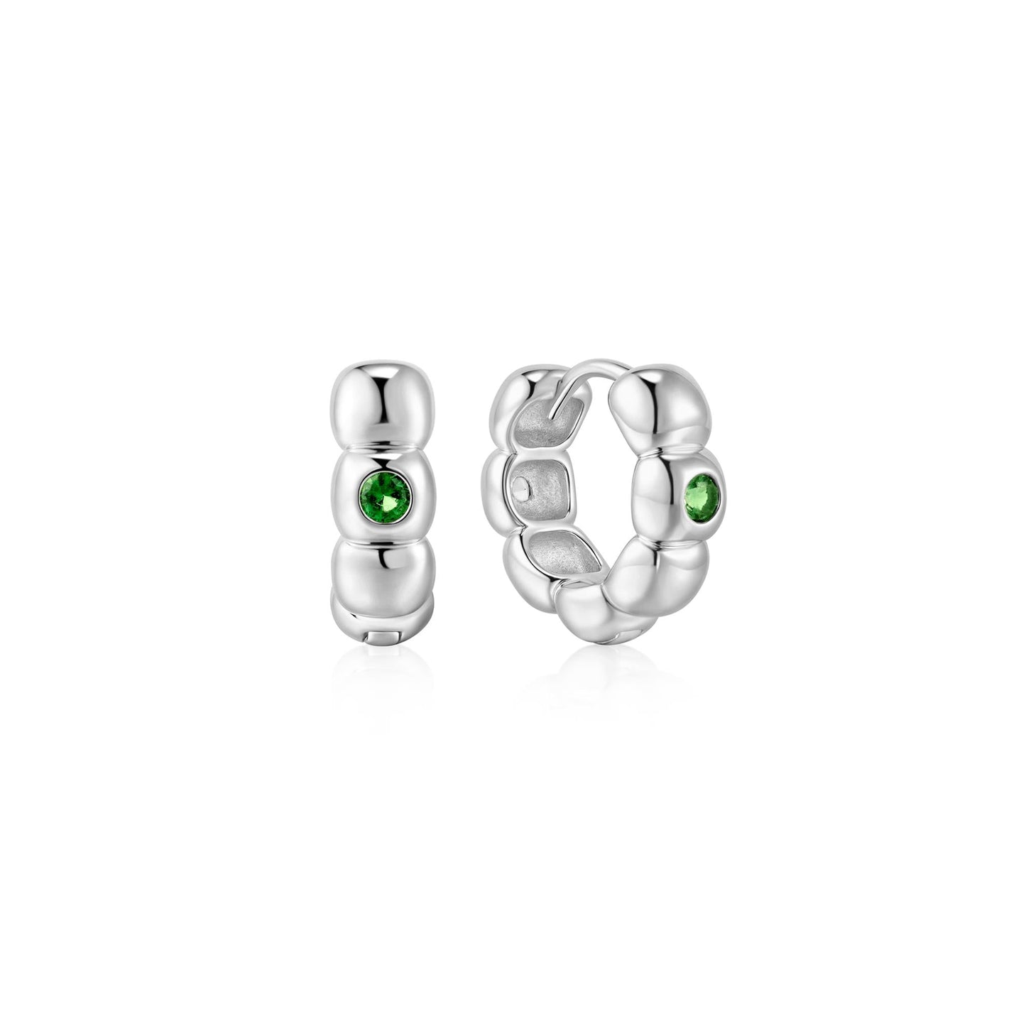 Silver Reversible Puffy Huggie Hoop Earrings
