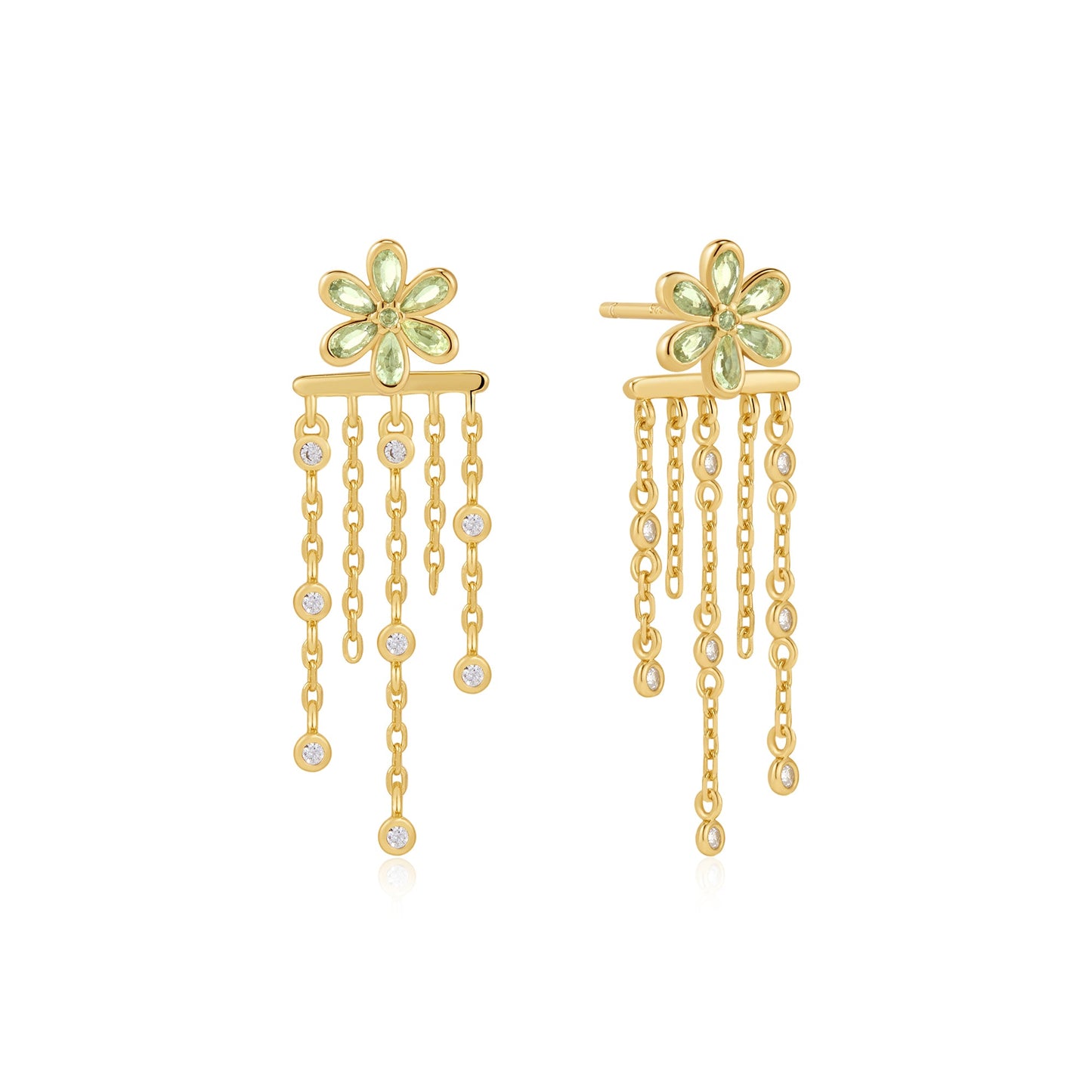 Gold Floral Tassel Drop Stud Earrings