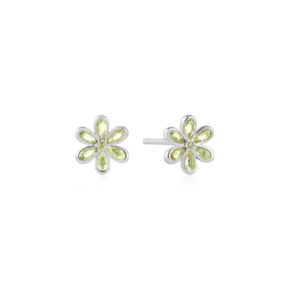 Silver Floral Tassel Drop Stud Earrings