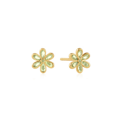Gold Mint Green Floral Stud Earrings