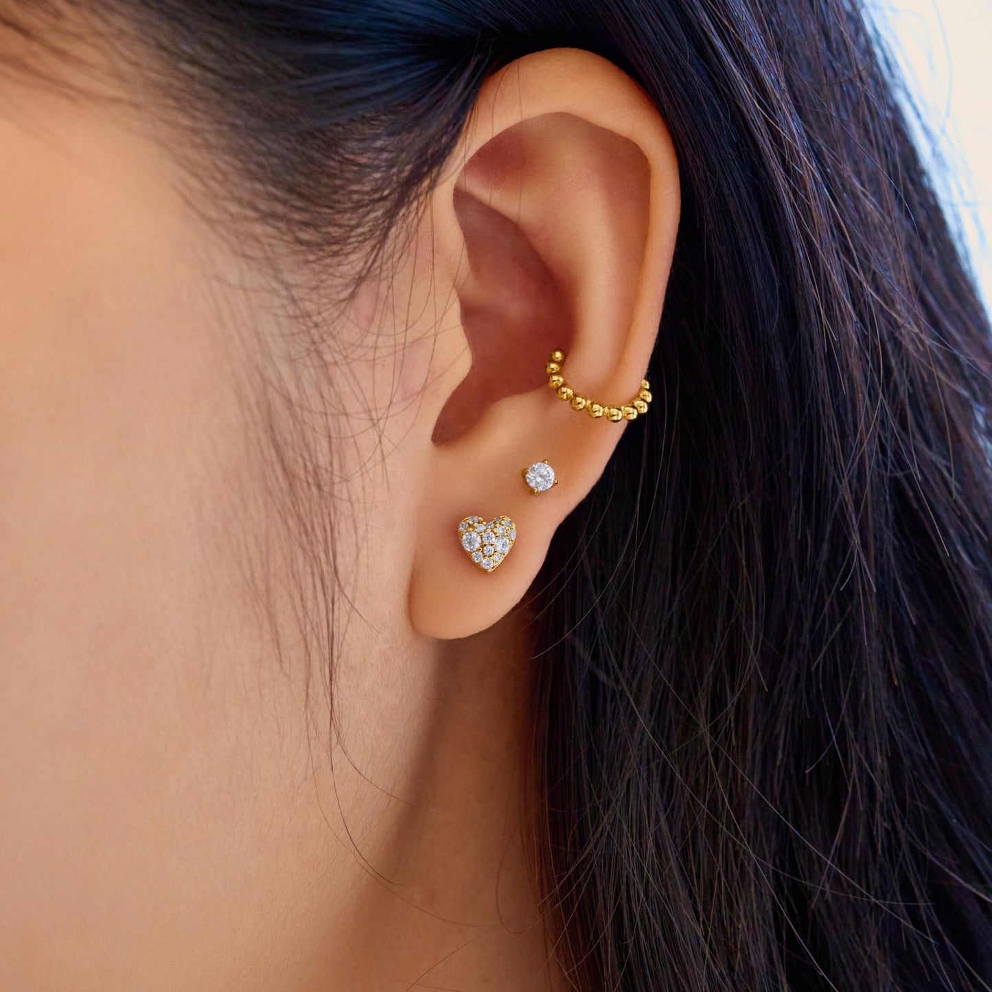 Gold Pavé Heart Stud Earrings