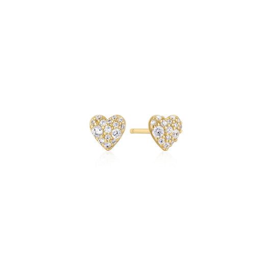 Gold Pavé Heart Stud Earrings