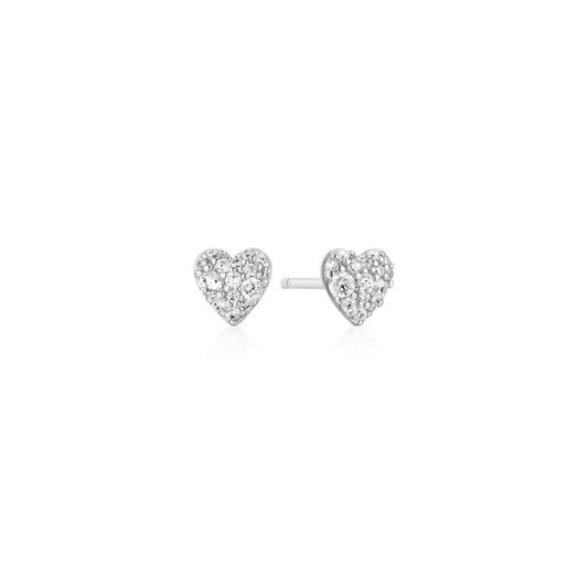 Silver Pavé Heart Stud Earrings