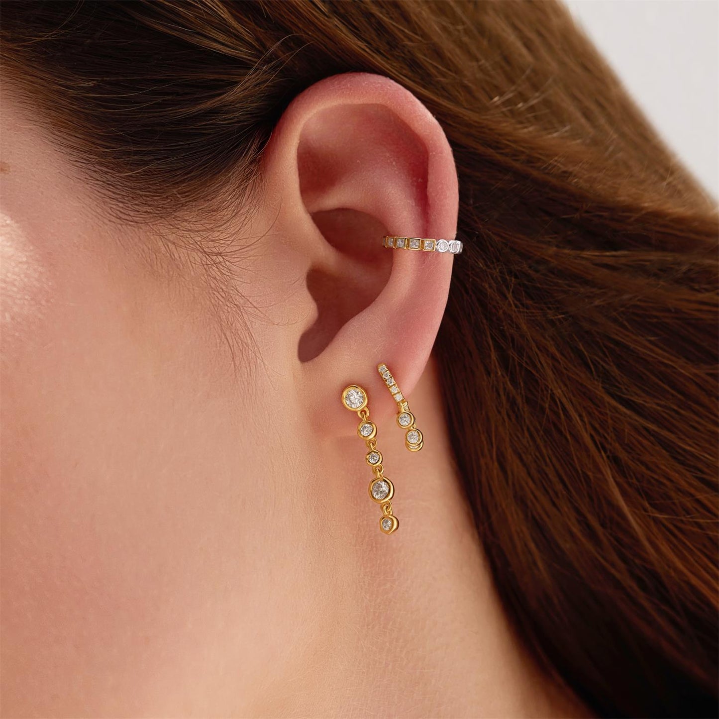 Gold Molten Cascade Bezel-Set Drop Stud Earrings