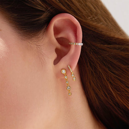 Gold Trio-Drop Huggie Hoop Earrings