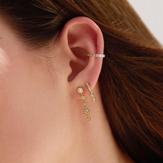 Gold Trio-Drop Huggie Hoop Earrings