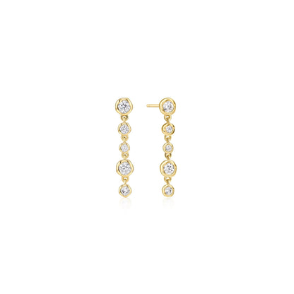 Gold Molten Cascade Bezel-Set Drop Stud Earrings