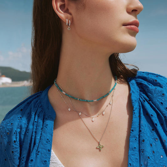 Silver Dangling Mint Green Huggie Hoop Earrings