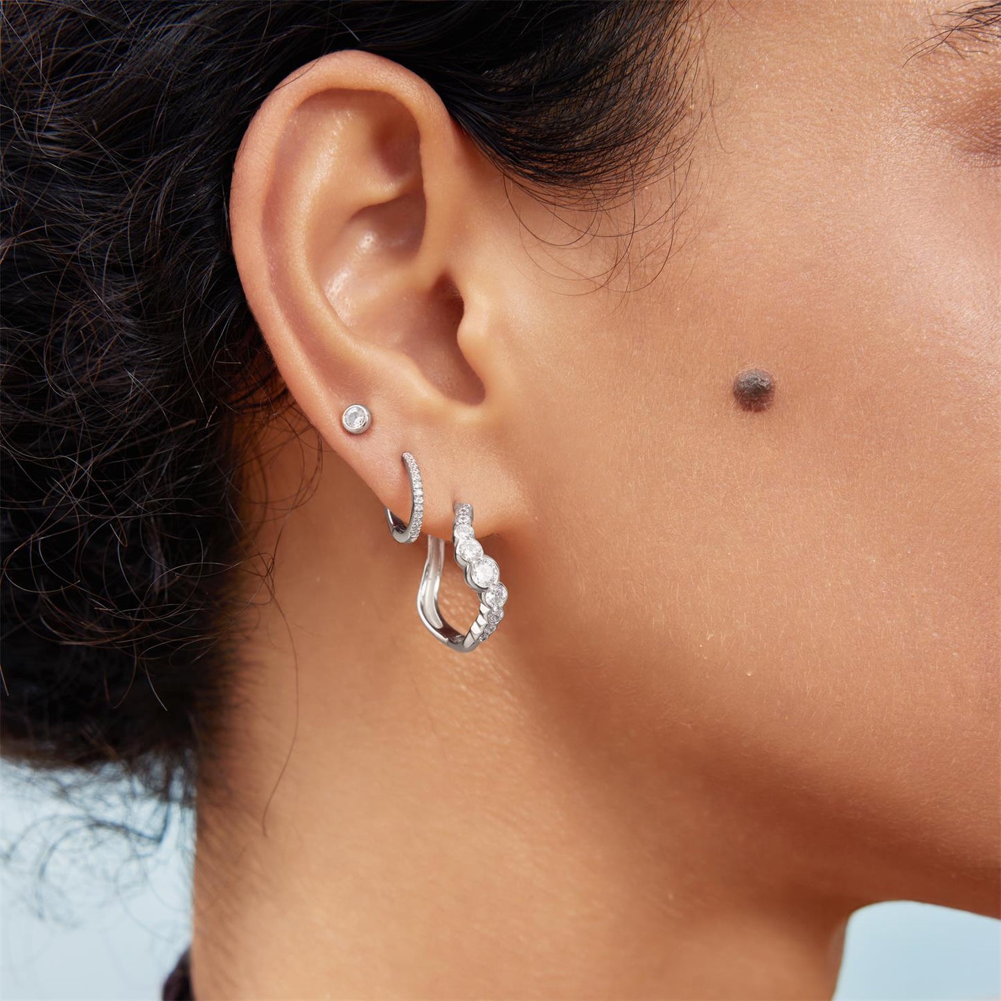 Silver Sparkling Tide Huggie Hoop Earrings