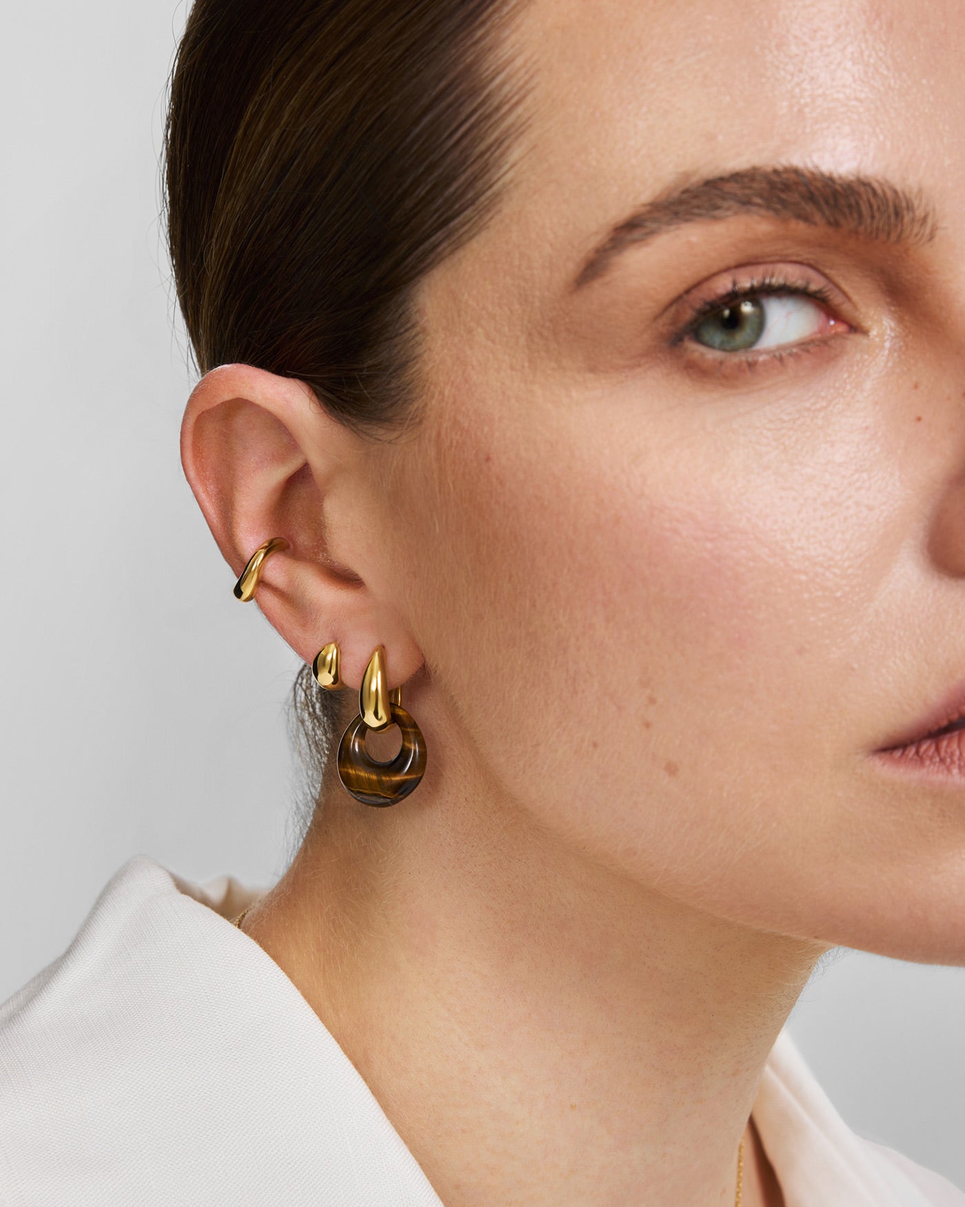 Gold Organic Dome Pebble Huggie Hoop Earrings