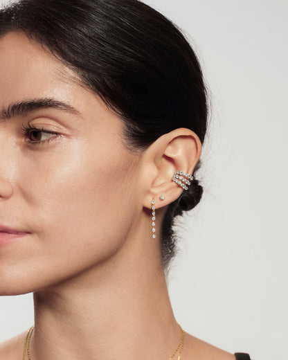 Gold Half-Bezel Oval Linear Dangle Stud Earrings