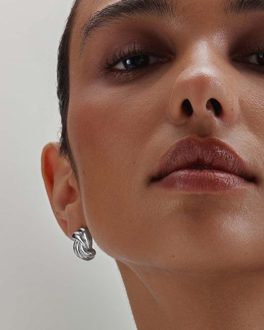 Silver Ripple Twist Stud Earrings