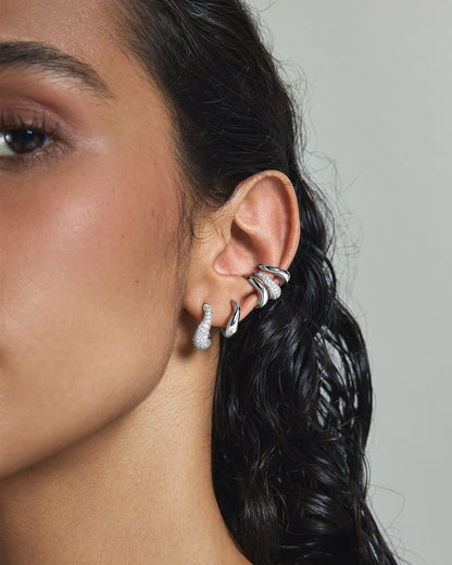 Silver Pavé Wave Huggie Hoop Earrings