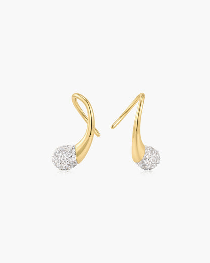 Gold Pavé Sculptural Teardrop Hook Earrings