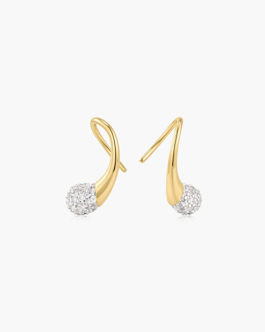 Gold Pavé Sculptural Teardrop Hook Earrings