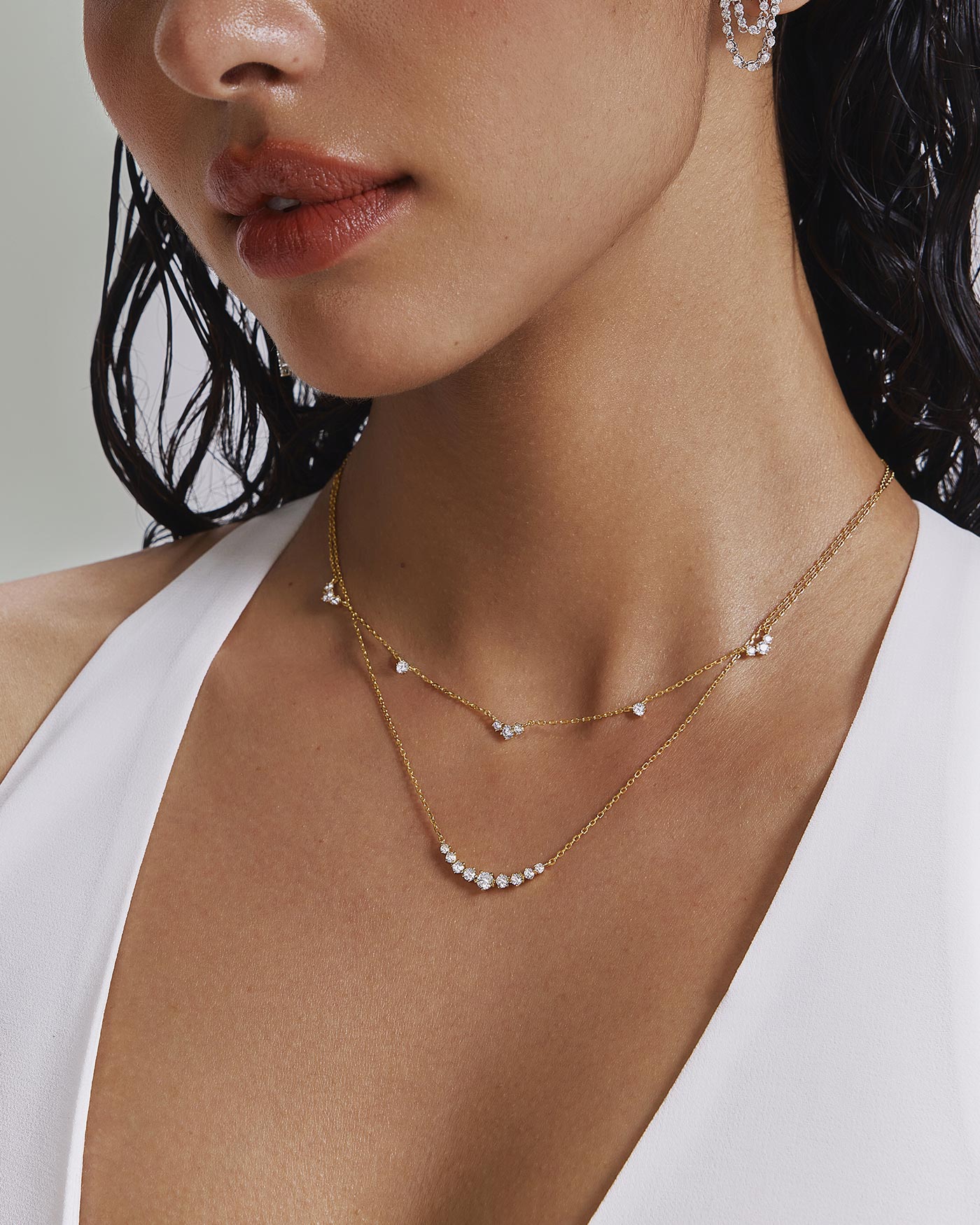 Gold Cluster & Single Station Necklace