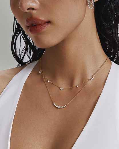 Gold Cluster & Single Station Necklace