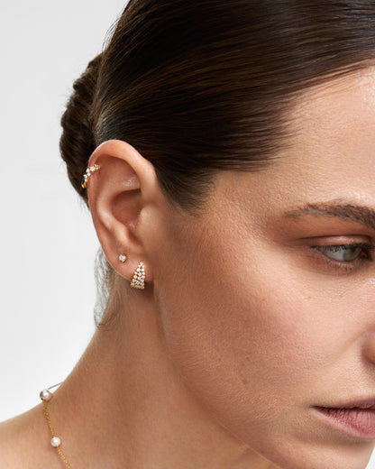 Gold Five-Prong Sparkle Barbell Earring