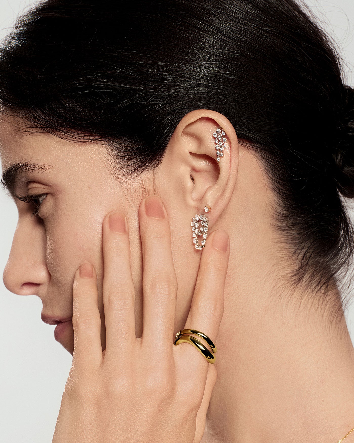 Silver Five-Prong Sparkle Barbell Earring