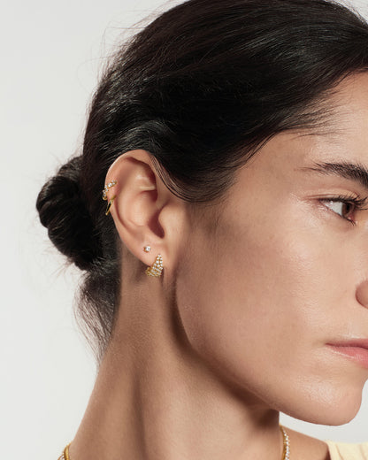 Gold Pavé Openwork Curved Stud Hoop Earrings