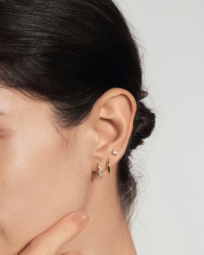 Gold Zig-Zag Pavé Huggie Hoop Earrings