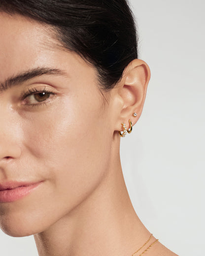 Gold Zig-Zag Pavé Huggie Hoop Earrings