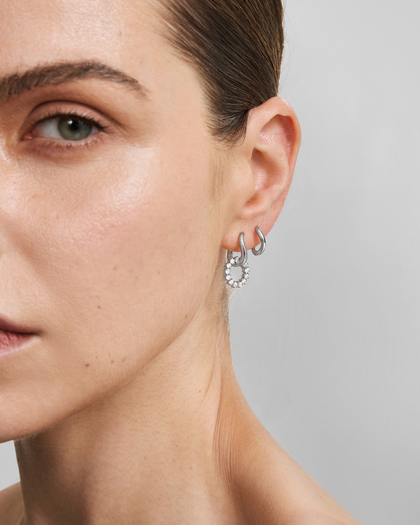 Silver Pavé Interlocked Huggie Hoop Earrings