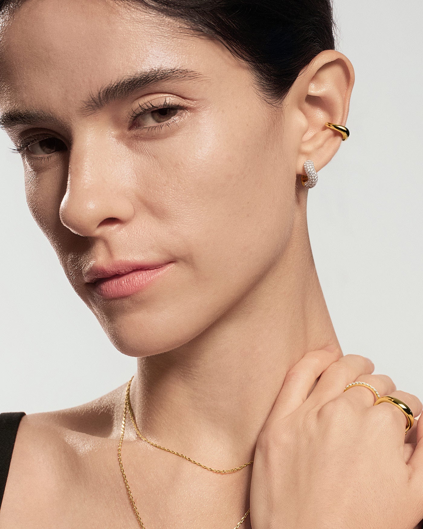 Gold Chunky Pavé Wave Huggie Hoop Earrings