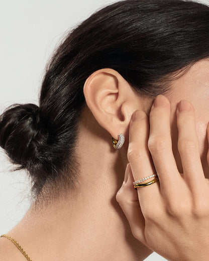 Gold Chunky Pavé Wave Huggie Hoop Earrings