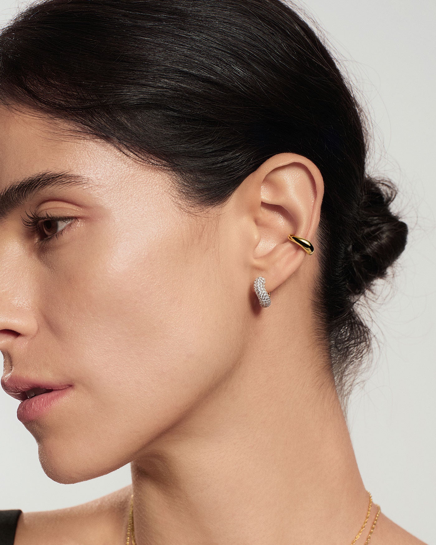 Gold Chunky Pavé Wave Huggie Hoop Earrings