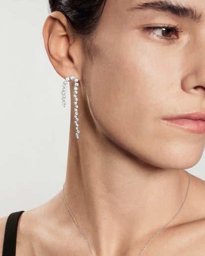 Silver Sparkling Zig-Zag Drop Stud Earrings