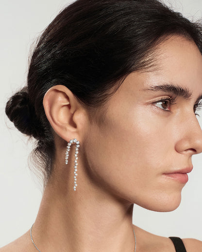 Silver Sparkling Zig-Zag Drop Stud Earrings