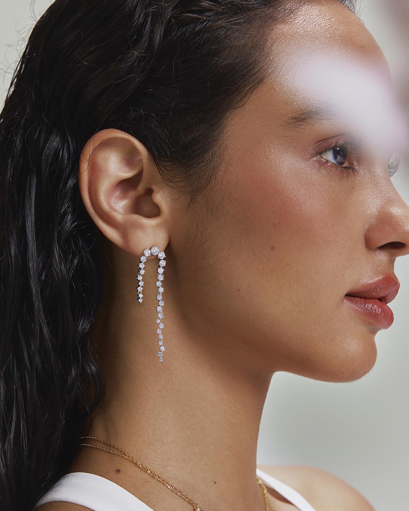 Silver Sparkling Zig-Zag Drop Stud Earrings