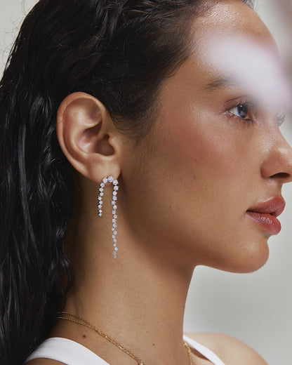 Silver Sparkling Zig-Zag Drop Stud Earrings