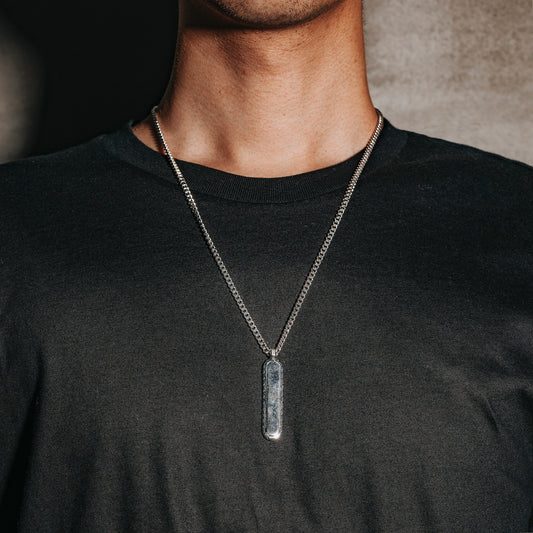 Excliv Jester Silver Necklace with Long Oval Pendant