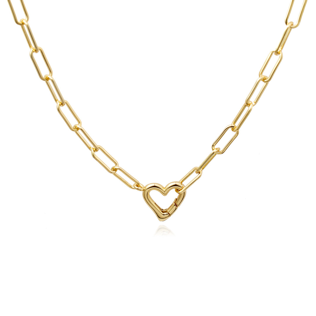 La Chattels Gold Heart Chain Necklace with Open Heart Pendant