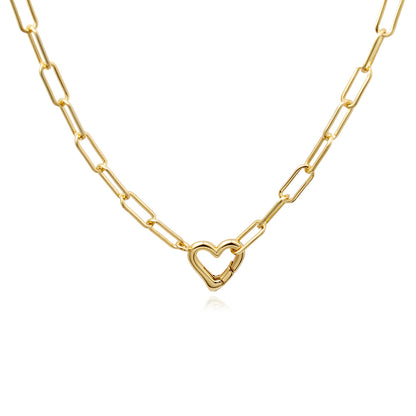 La Chattels Gold Heart Chain Necklace with Open Heart Pendant