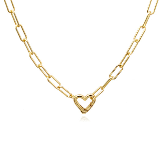 La Chattels Gold Heart Chain Necklace with Open Heart Pendant
