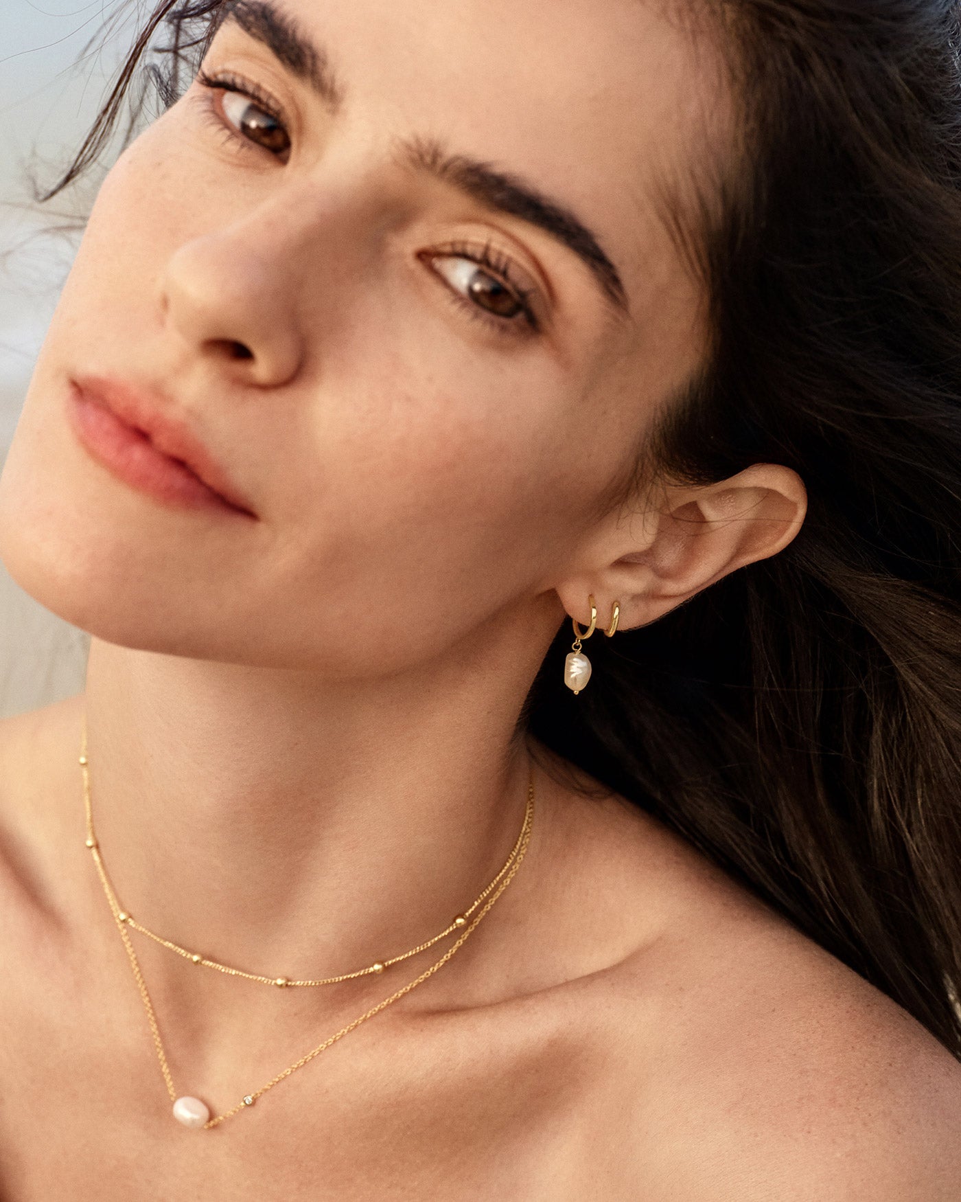 Ania Haie Gold Pearl Mini Hoop Earrings lifestyle