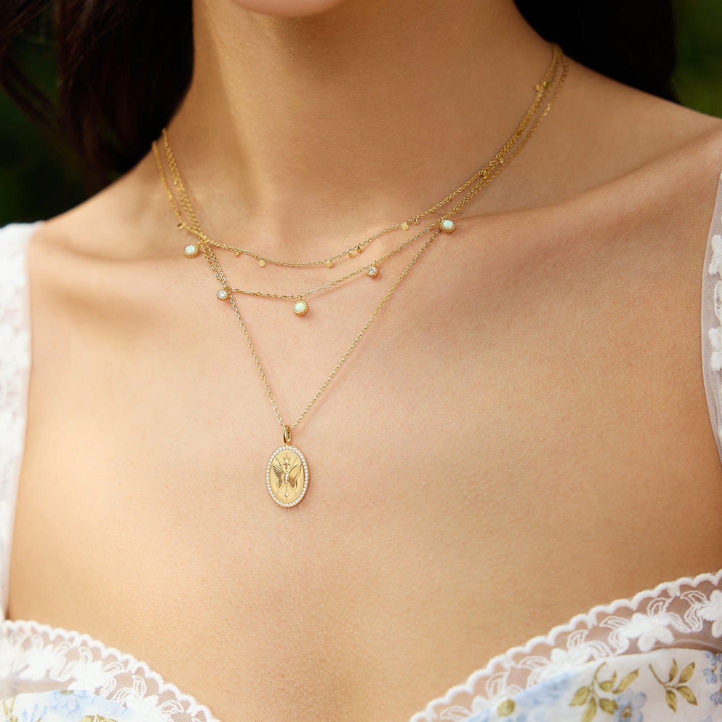 Gold Mini Disc Drop Stacking Necklace