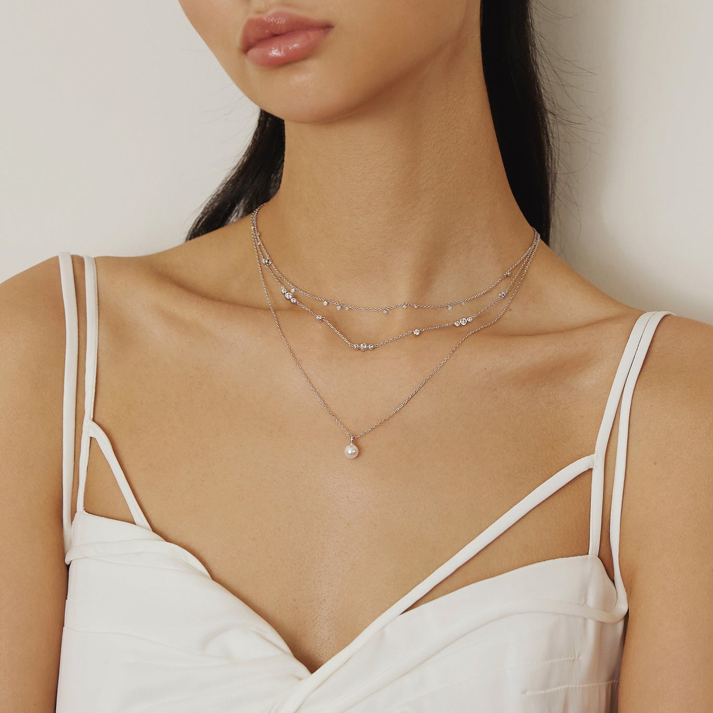 Silver Mini Disc Drop Stacking Necklace