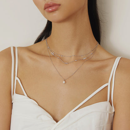 Silver Mini Disc Drop Stacking Necklace
