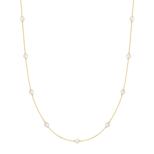 Gold Shell Pearl Station Chain Necklace