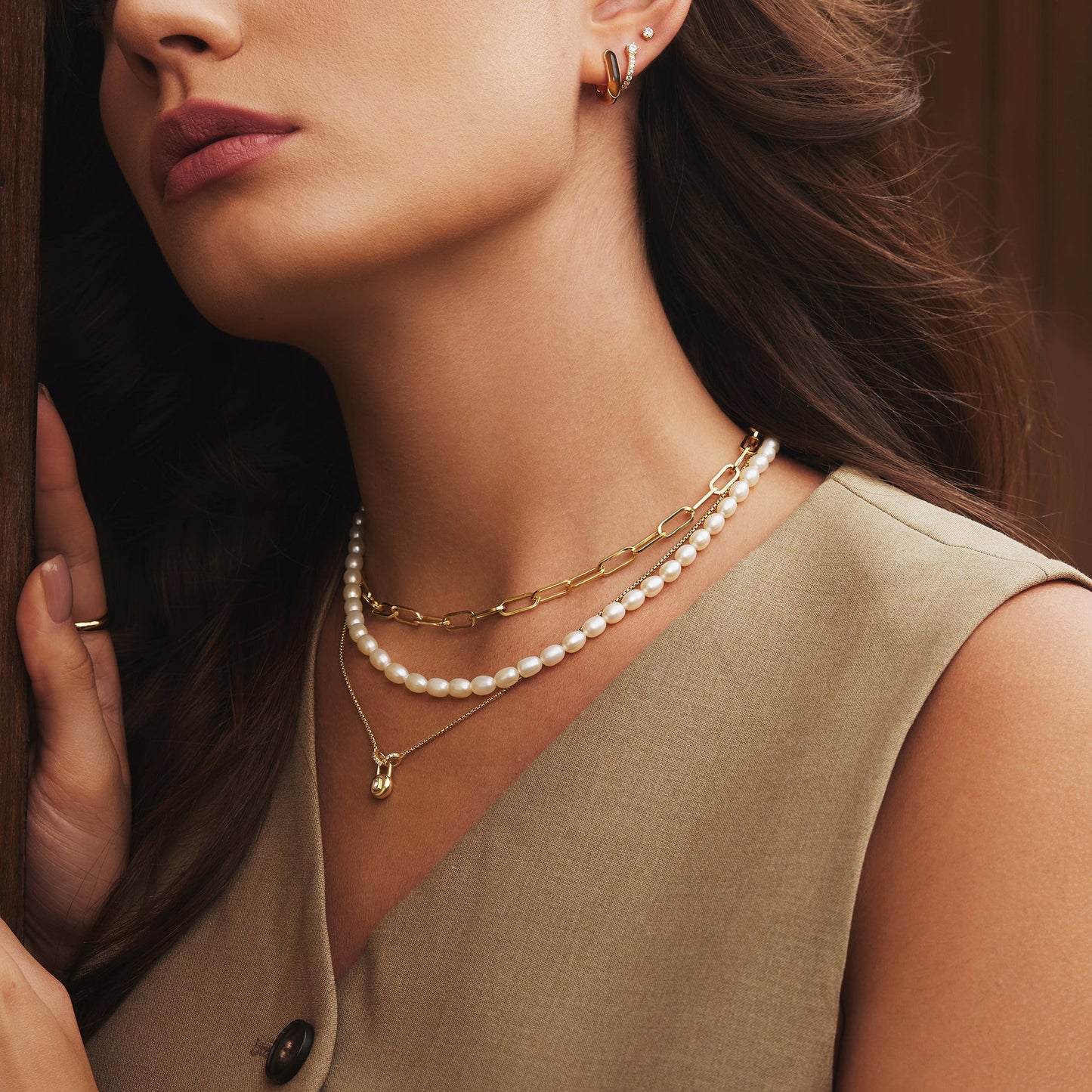 Gold Pearl Beaded Necklace