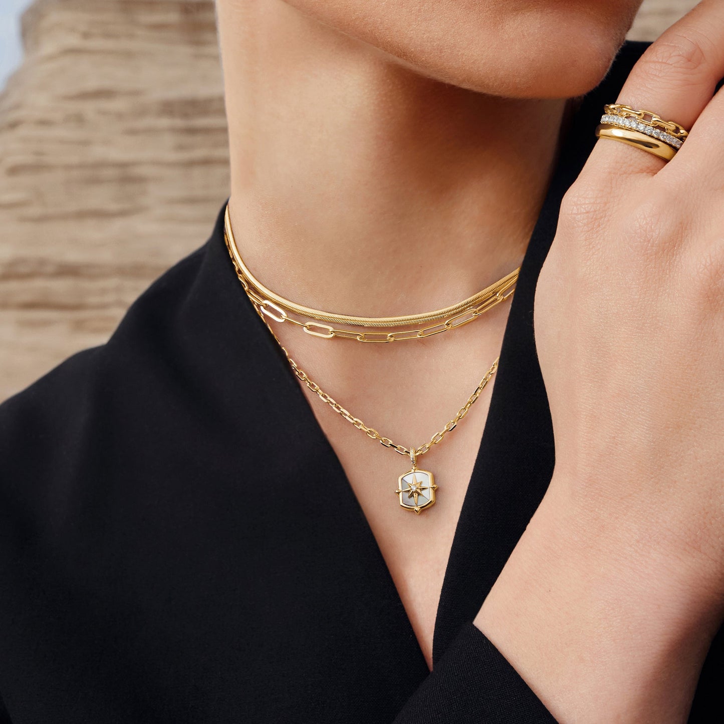 Gold Colour-Block Mother of Pearl Star Necklace