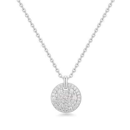 Silver Large Pavé Disc Necklace
