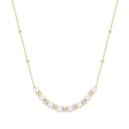 Gold Sparkling Braided Shell Pearl Necklace
