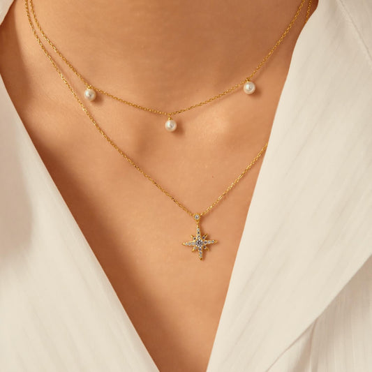 Gold Sparkling Nova Star Necklace