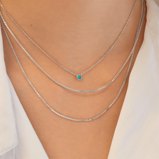 Silver Bezel-Set Lab-Created Turquoise Solitaire Necklace